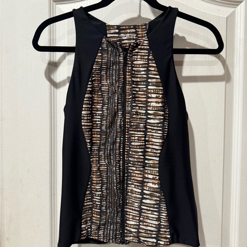 Issa de Mar Black and Brown Sleeveless  lycra zip up swim top